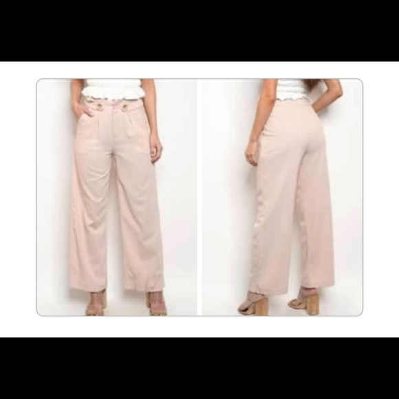 Highwaist button detail wide leg linen ble… - Picture 1 of 4